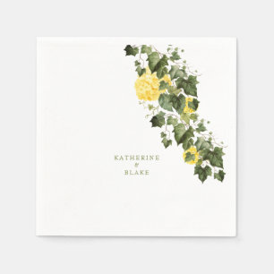 Serviette En Papier Noms Hydrangeas Jaune Aquarelle Mariage 