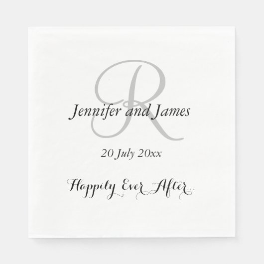 Serviette En Papier Noms initiaux Silver | Papier mariage (Devant)