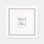 Serviette En Papier Noms Mariages modernes Date Monogram Purple Cockta (Devant)