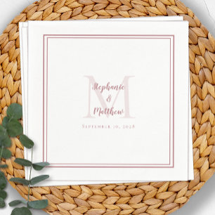 Serviette En Papier Noms Mariages modernes Date Monogramme Dusty Rose 
