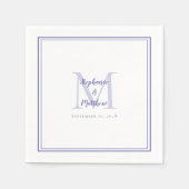 Serviette En Papier Noms Mariages modernes Date Monogramme Périwinkle  (Devant)