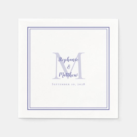 Serviette En Papier Noms Mariages modernes Date Monogramme Périwinkle  (Devant)