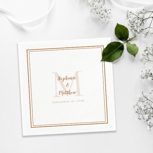 Serviette En Papier Noms Mariages modernes Date Monogramme Rustique Br