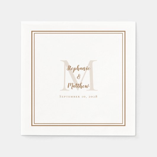 Serviette En Papier Noms Mariages modernes Date Monogramme Rustique Br (Devant)