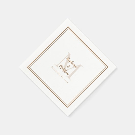 Serviette En Papier Noms Mariages modernes Date Monogramme Rustique Br (Coin)