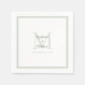 Serviette En Papier Noms Mariages modernes et date Monogramme Sage Ver (Devant)