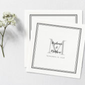 Serviette En Papier Noms Mariages modernes et Monogramme gris noir