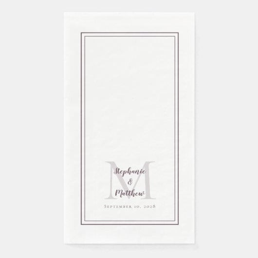 Serviette En Papier Noms Monogrammes Mariages Modernes Date Dîner Viol (Devant)