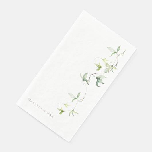 Serviette En Papier Noms personnalisés Foliage Blanc Mariage élégant (Coin)