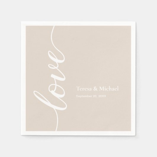 Serviette En Papier Noms personnalisés Love script Champagne (Devant)
