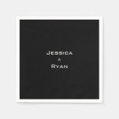 Serviette En Papier Noms personnalisés Mariages noirs simples (Devant)