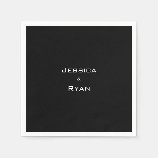 Serviette En Papier Noms personnalisés Mariages noirs simples (Devant)