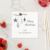 Serviette En Papier Nordique gnome étoiles blanc bleu Noël (En situation)