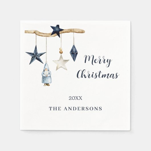 Serviette En Papier Nordique gnome étoiles blanc bleu Noël (Devant)