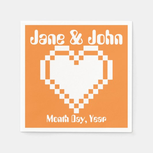 Serviette En Papier Nos cœurs 8 bits dans des serviettes orange (Devant)