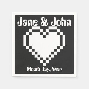Serviette En Papier Nos Coeurs 8 bits en serviettes noires