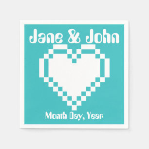 Serviette En Papier Nos Coeurs 8 bits en serviettes Turquoise