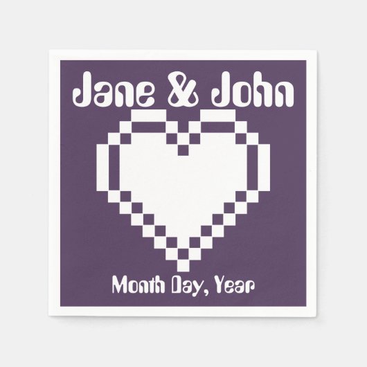 Serviette En Papier Nos Coeurs 8 bits en serviettes violettes (Devant)