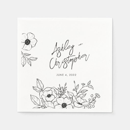 Serviette En Papier Nostalgale Botanique Blanc Mariage Cocktail (Devant)