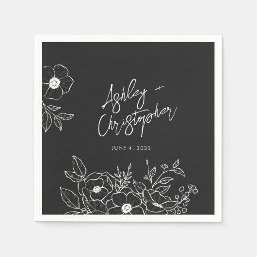 Serviette En Papier Nostalgale Floral Botanical Black Mariage Cocktail (Devant)