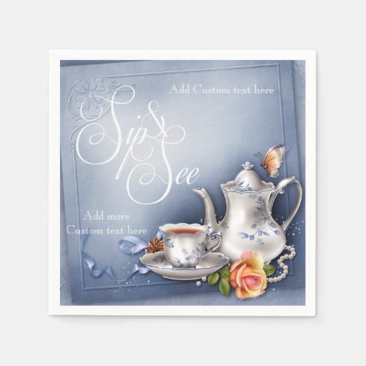 Serviette En Papier Nostalgale Thé Bleu Sip & Voir Baby Party Napki (Devant)