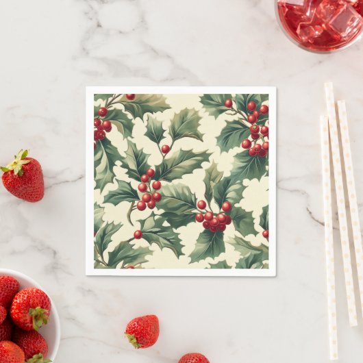 Serviette En Papier Nostalgique Holiday Holly Berries Découpage Motif (En situation)