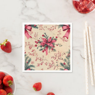 Serviette En Papier Nostalgique Holiday Pink Bows & Berries Découpage
