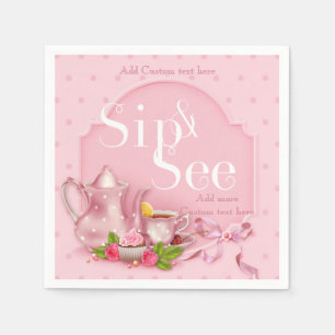 Serviette En Papier Nostalgique Thé rose Sip & Voir Baby Party Napki