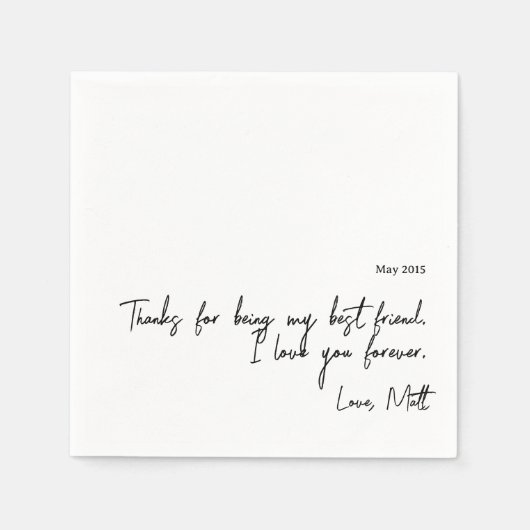 Serviette En Papier Note d'amour manuscrite | Mariage tactile personne (Devant)