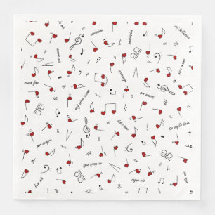 Serviette En Papier Notes d'amour Cœur rouge Notation musicale