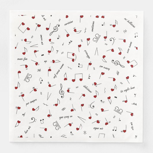 Serviette En Papier Notes d'amour Cœur rouge Notation musicale (Devant)