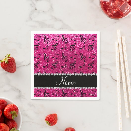 Serviette En Papier Notes de musique de parties scintillant rose chaud (En situation)