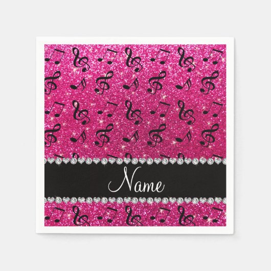 Serviette En Papier Notes de musique de parties scintillant rose chaud (Devant)