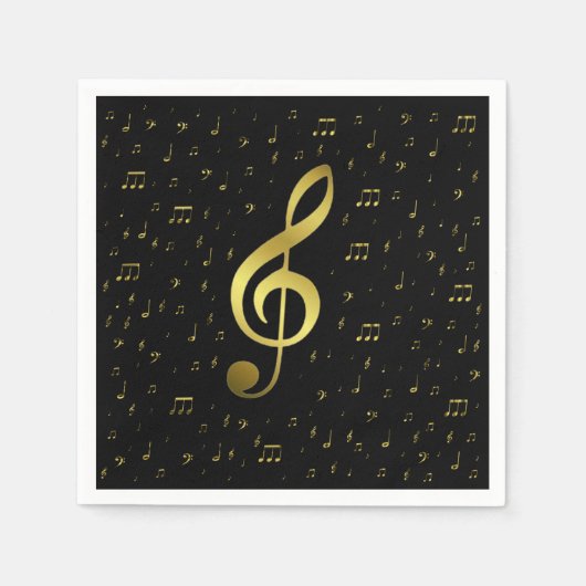 Serviette En Papier notes de musique dorées (Devant)