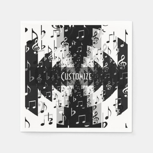 Serviette En Papier Notes de musique Echo noir et blanc Napkins (Devant)