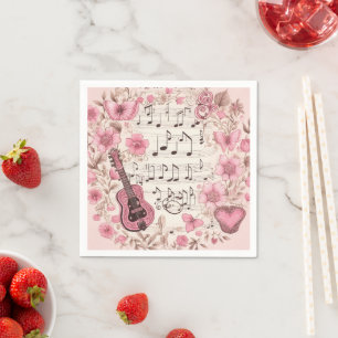 Serviette En Papier Notes de musique et Fleurs style rétro