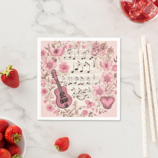 Serviette En Papier Notes de musique et Fleurs style rétro (En situation)