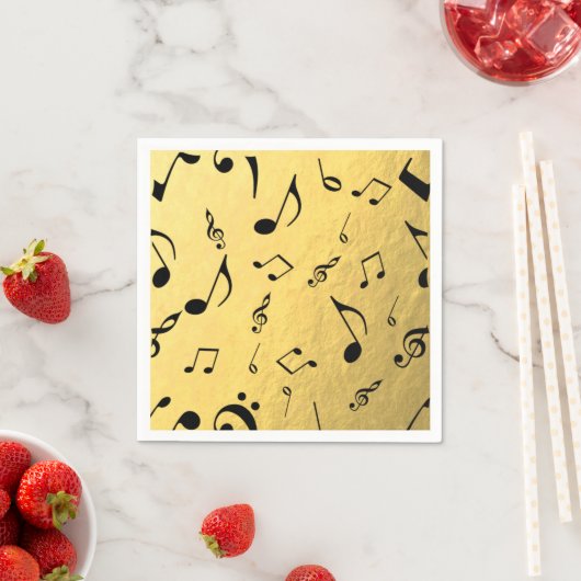 Serviette En Papier Notes de musique Gold Foil Napkins (En situation)