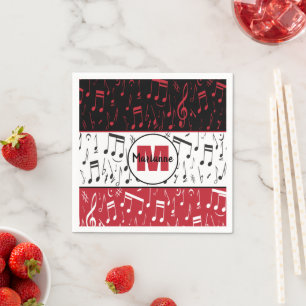 Serviette En Papier Notes de musique rouge noir et blanc