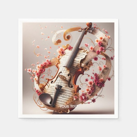 Serviette En Papier Notes de violon mignon Imaginaire Fleurs (Devant)