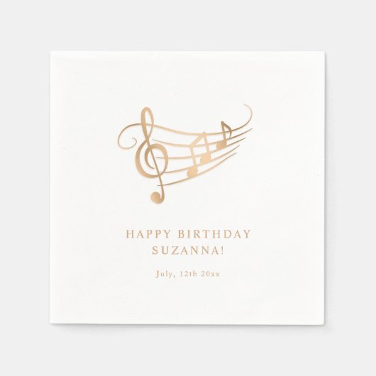 Serviette En Papier Notes d'or d'anniversaire joyeuses Élégant (Devant)