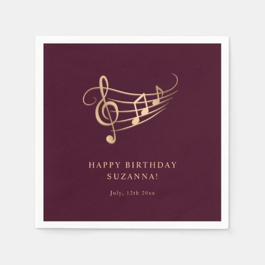 Serviette En Papier Notes d'or d'anniversaire joyeuses Élégant (Devant)