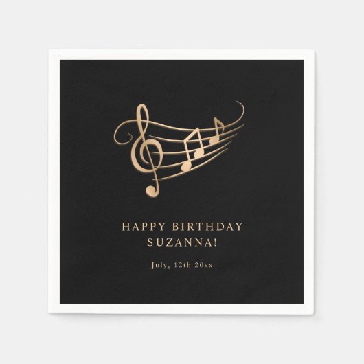Serviette En Papier Notes d'or d'anniversaire joyeuses Élégant (Devant)