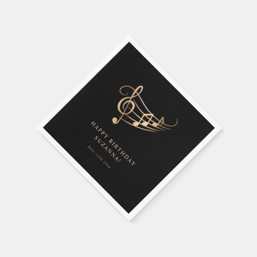 Serviette En Papier Notes d'or d'anniversaire joyeuses Élégant (Coin)