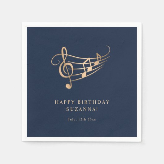Serviette En Papier Notes d'or d'anniversaire joyeuses Élégant (Devant)
