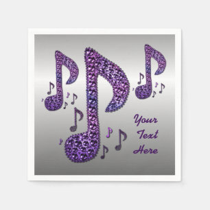 Serviette En Papier Notes musicales argentées pourpre