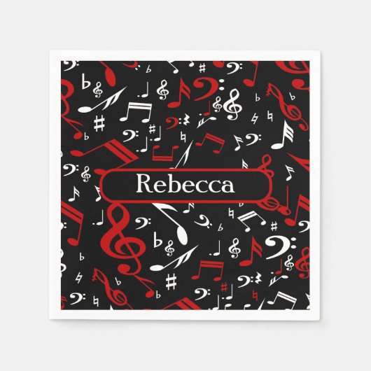 Serviette En Papier Notes musicales blanches et noires personnalisées (Devant)