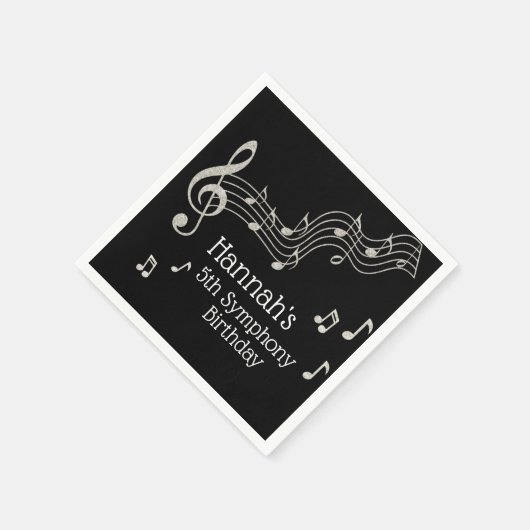 Serviette En Papier Notes musicales en noir et blanc brillant Annivers (Coin)
