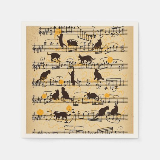Serviette En Papier Notes musicales et chatons (Devant)