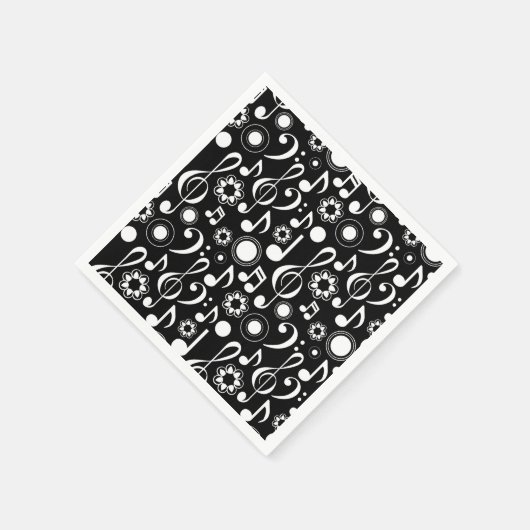 Serviette En Papier Notes musicales et Clefs - Blanc sur noir (Coin)